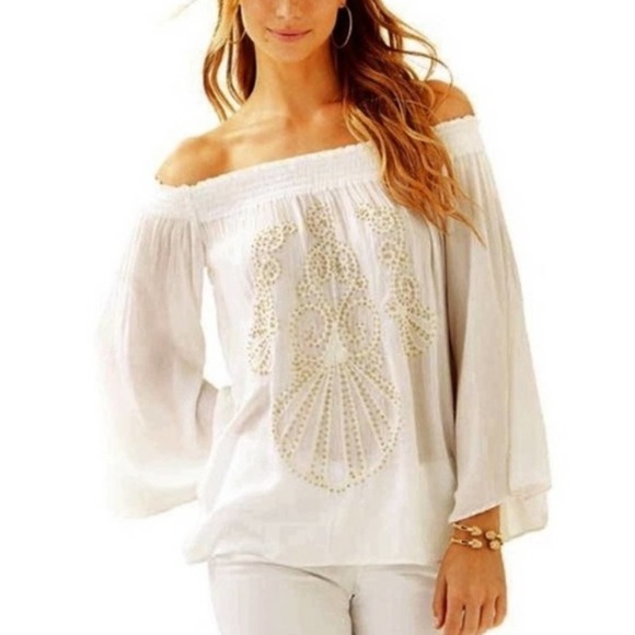 Lilly Pulitzer Tops - Lilly Pulitzer White Gold Beaded Top Size‎ Xs